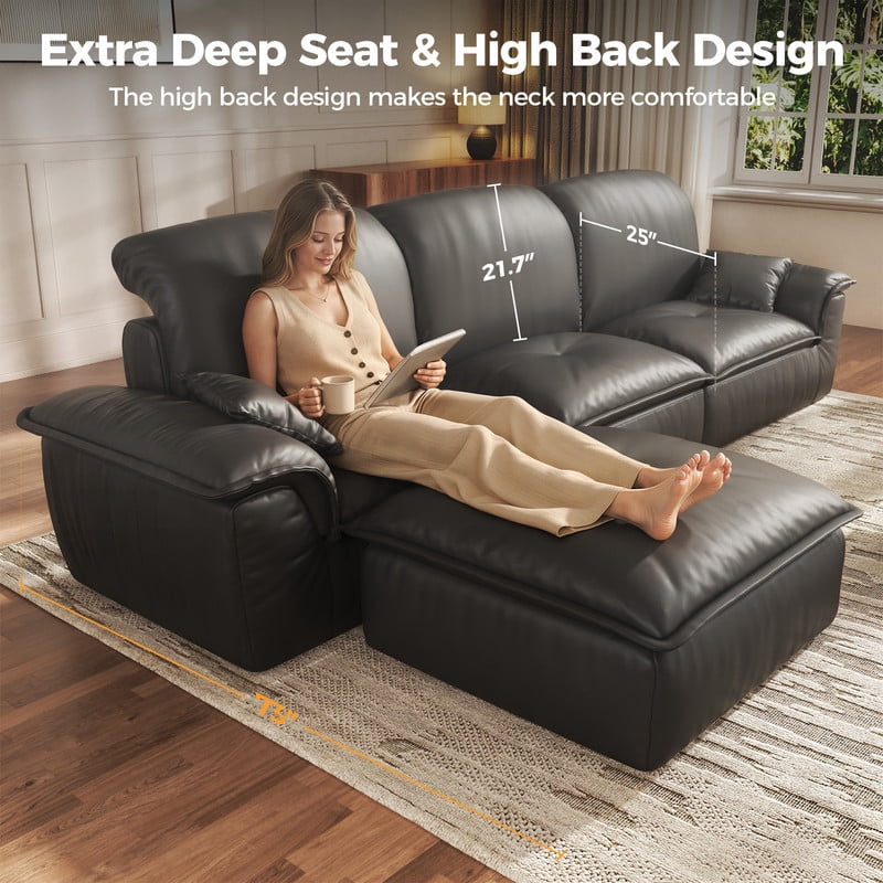 Patbrela Sectional Sofa, 110" L-Shaped Deep Seat Couch, Modular Sofa with Back Cushion for Living Room, PU Leather Boneless Sofa, No Assembly Required, Black