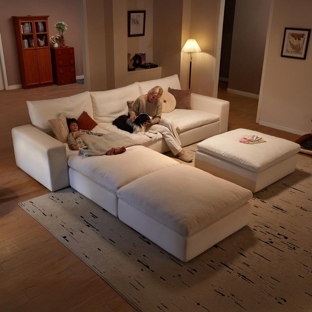 Vorthio 78.7" Cloud Couch Oversized Modular Sectional Sofa, Loveseat Sofa , Wide & Deep Seat Couches with Metal Frame for Living Room, 2 Seats & 1 ottoman,White