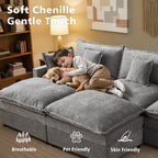  108" Modular Sofa U-Shaped Cloud Sectional Couch with 2 Ottomans, Comfy Deep Seat Chenille Sofa for Living Room, Apartment, Gray