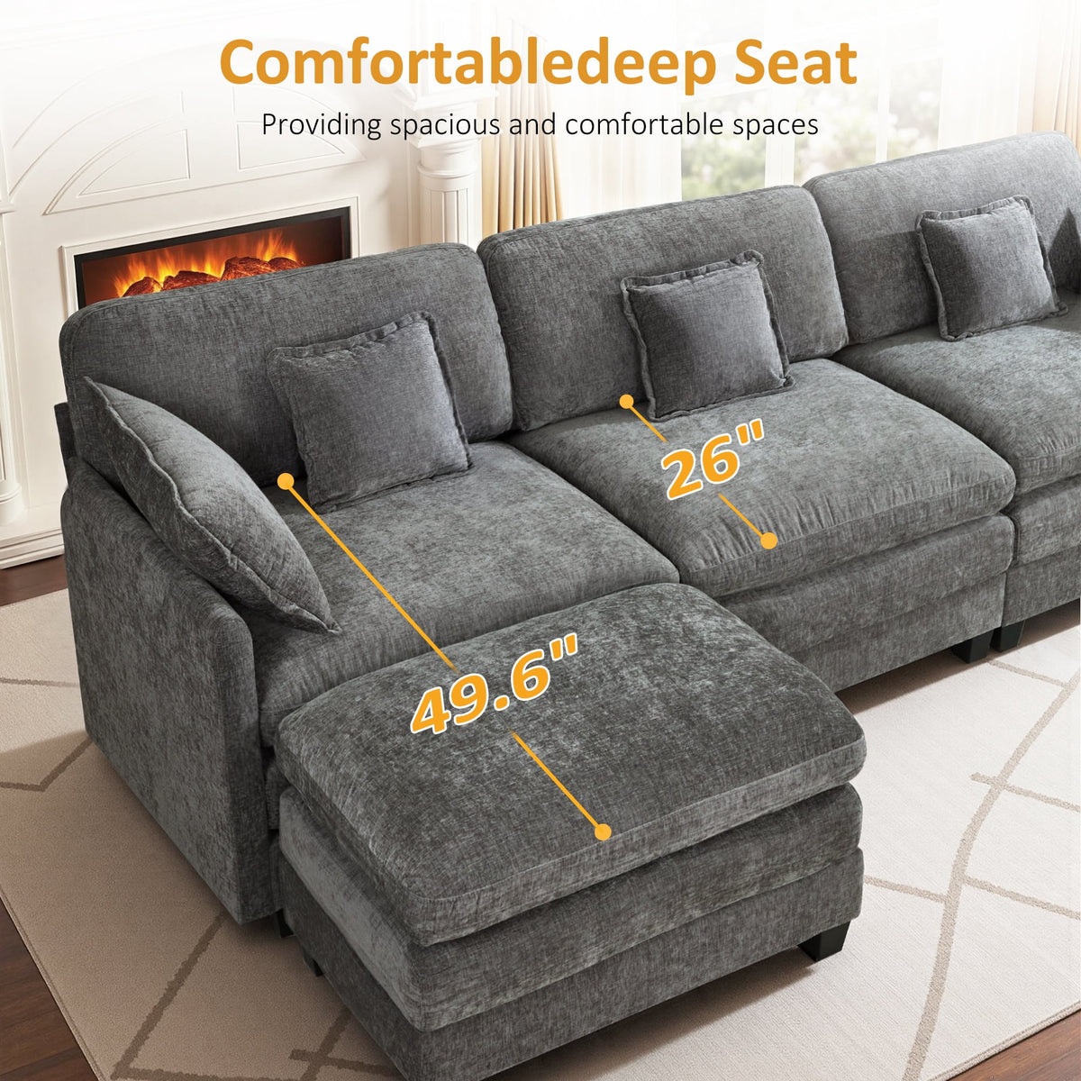 MCombo 111.8'' U-Shaped Modular Sectional Sofa Couch with Chaise Ottomans for Living Room, FSC Certified, Dark Grey