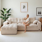 BYBYME 104"Oversized L-Shaped Sectional Sofa Cloud Boneless Modular Couch,Upholstered Sofa with Convertible Left/Right Ottoman for Living Room Bedroom,No Assembly,Beige