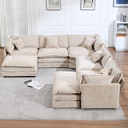 GNIXUU 113.4 " U-Shaped Cloud Couch ,Oversized Sectional Sofa with 2 Ottomans,Modern Chenille Deep Seat Modular 7-Seater Corner Couches for Living Room, Office,Beige