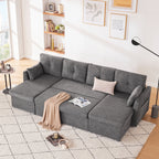 Weture Sectional Sleepe Sofa, 2 in 1 Pullout Couch Bed with Storage Chaise and Side Pocket, DarkGray
