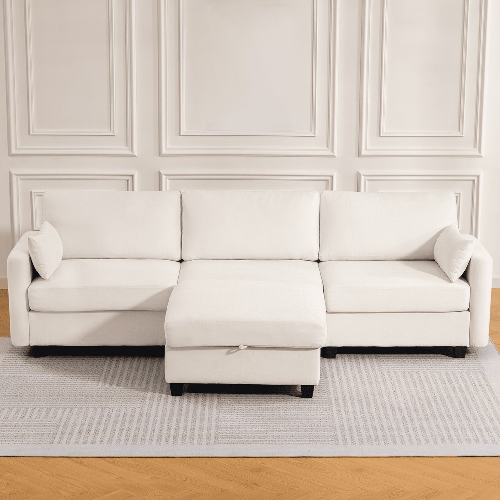 109" Modular L-Shaped Sectional Sofa, Convertible 4-Seat Sleeper Couch with Storage Ottoman, Movable Ottomans, Oversized Deep Seat for Living Room Apartment