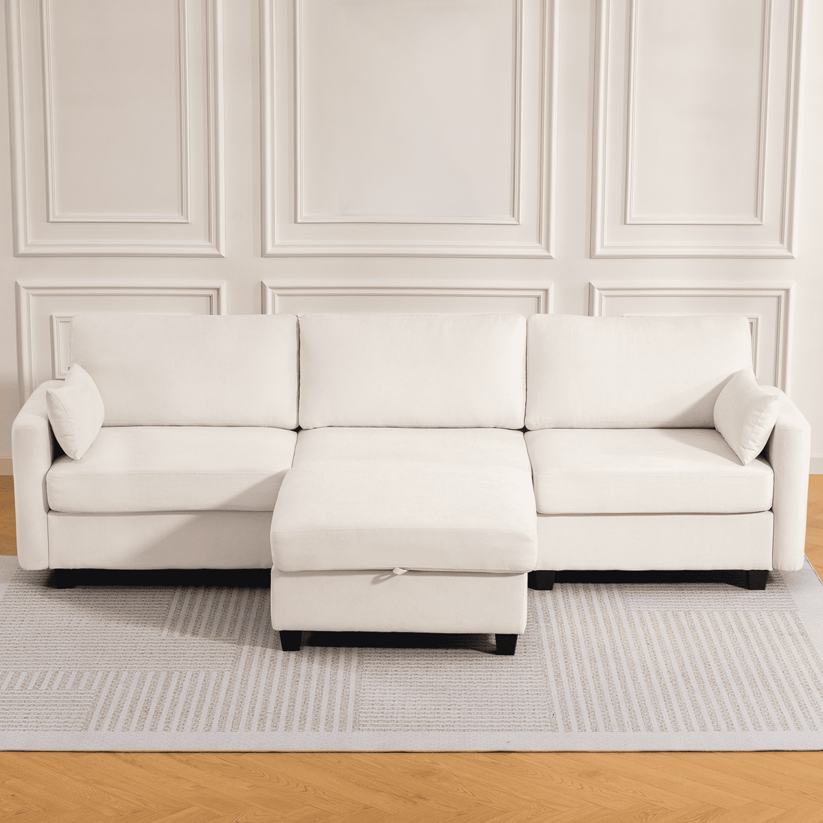 109" Modular L-Shaped Sectional Sofa, Convertible 4-Seat Sleeper Couch with Storage Ottoman, Movable Ottomans, Oversized Deep Seat for Living Room Apartment