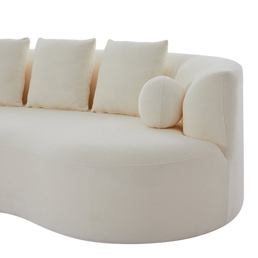 Christopher Knight Home 90" Curved Boucle Sofa with Pillows, Modern 3-Seat Upholstered Couch, White