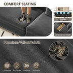 89'' Pull Out Sofa Bed King, Chesterfield Velvet Sleeper Sofa, Convertible L-Shaped Futon Couch, Tufted Back, 4 Pillows, Ottoman, Deep Seat Loveseat Couches for Living Room, Apartment, Gray