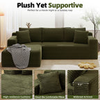 AENKYO 96" Cloud Modular Sectional Sofa with L-Shape Chaise, Deep Seat Corduroy Upholstered Couch, No Assembly Required, Green