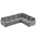 118" L-Shaped Convertible Sleeper Couch Bed, Chenille Upholstered Sectional Sofa with Pull-Out Sofa Bed, Modern Chesterfield Sofa for Living Room