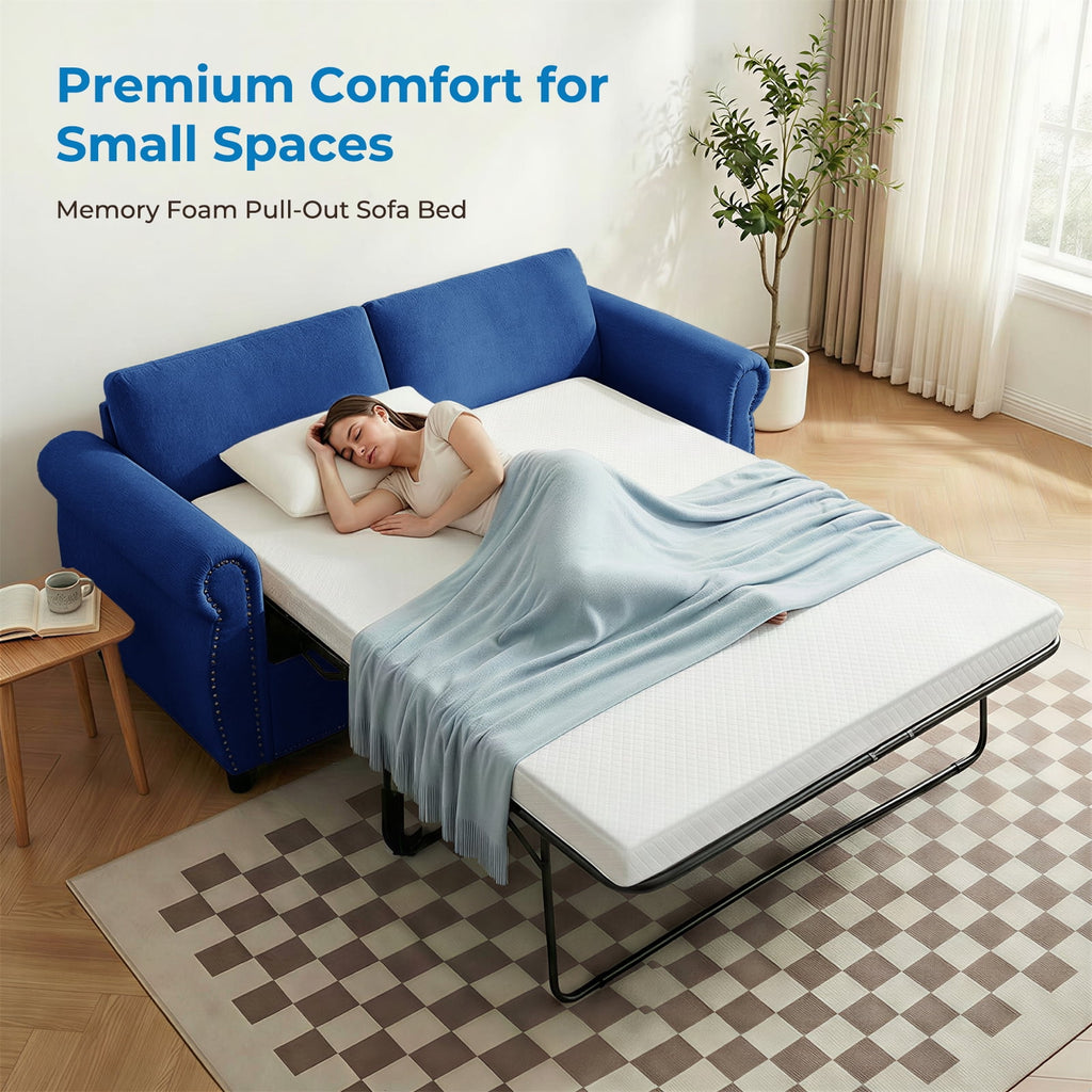 Mjkone Full Size Convertible Pull Out Sleeper Sofa Bed with Mattress for Living Room, Apartment or Office,Blue