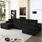  124 Inch U Shaped Modular Sectional Sofa, Modern Corduroy Boneless Sofa for Living Room, Upholstered Deep Seat Cloud Sofas Couches, No Assembly Required, Black