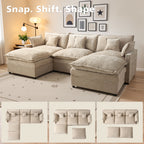  108" Modular Sofa U-Shaped Cloud Sectional Couch with 2 Ottomans, Comfy Deep Seat Chenille Sofa for Living Room, Apartment, Camel