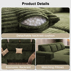 Garaneeds 113" Oversized U Shaped Sectional Sofa for Living Room, Modular Boneless Cloud Couch with Chaise, Corduroy Deep Seat Sofa, High Back Support, No Assembly Required, Green