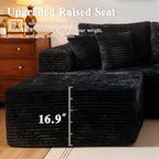  108" Boneless Couch L Shape Cloud Modular Sectional Couch with Chaise & Ottoman, Comfy Corduroy Sofa for Living Room, Apartment, Black