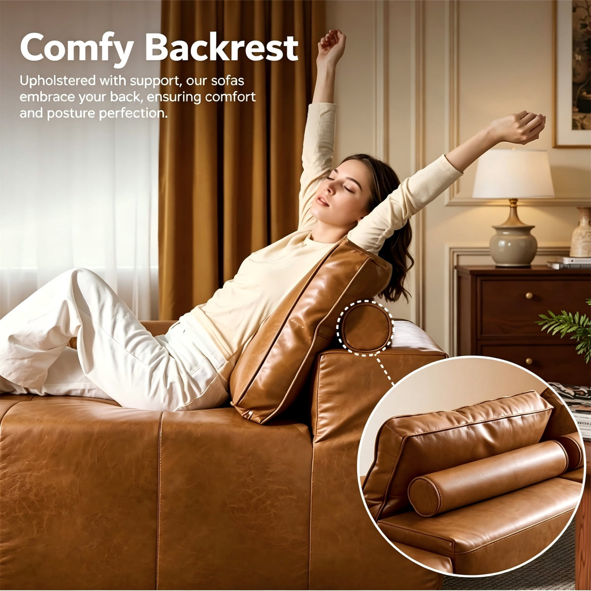  115" Leather Cloud Sectional Sofa Oversized Boneless Couch Modular L-Shaped Sofa for Living Room, Left Chaise, Brown