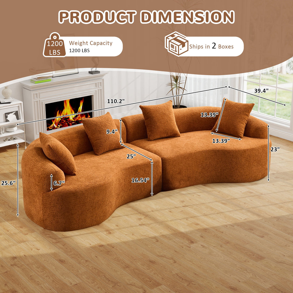 Timbernest 110" Curved Modular Sectional Sofa, 4 Seater Chenille Boneless Couch for Living Room, Playroom, Orange