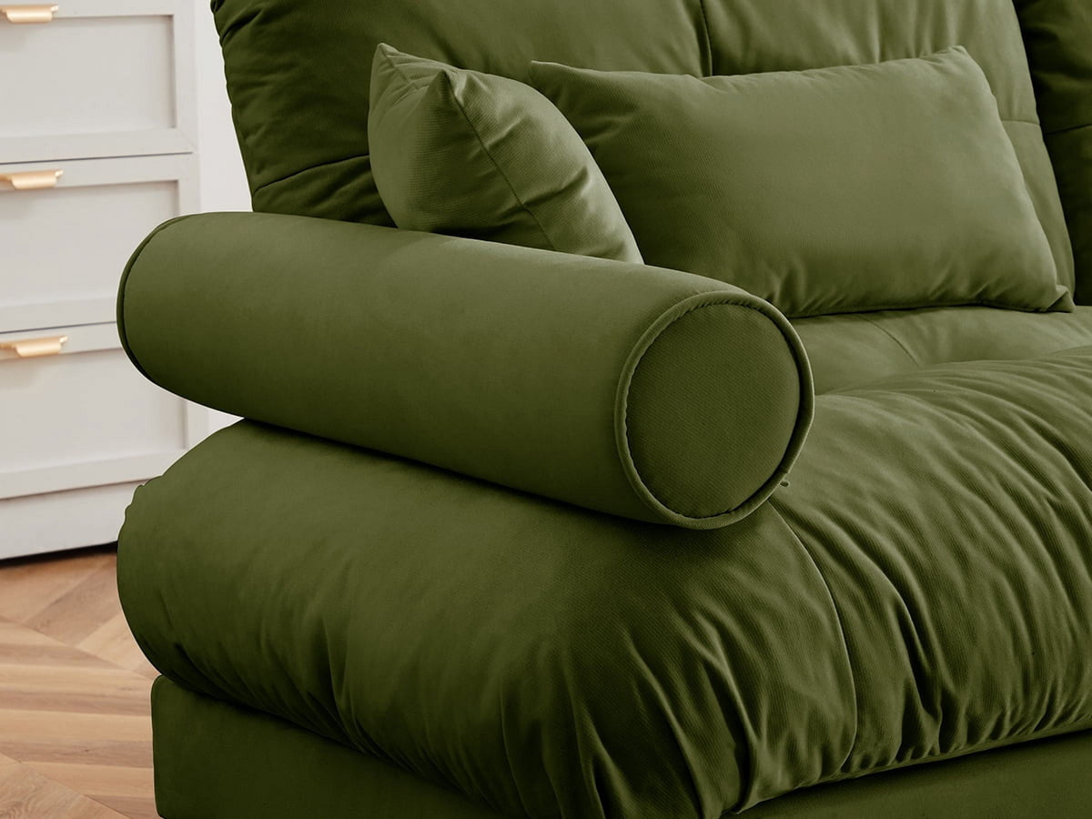 130"Oversized Couch, 3 Seater Modular Sectional Sofa, Olive Green Large U Shaped Sectional Couches for Living Room, Fluffy Couch Set, 3 Seater, Velvet Cloud Couch with Ottoman, Sofas for Living Room