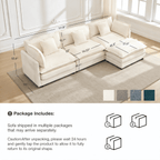 ATHOPE 112" Modular Sectional Sofa, L Shaped Cloud Couch with Movable Ottoman, Comfy Chenille Deep Seat Sofa with Throw Pillows, 3 Seat Modern Couches for Living Room Bedroom Apartment, Beige