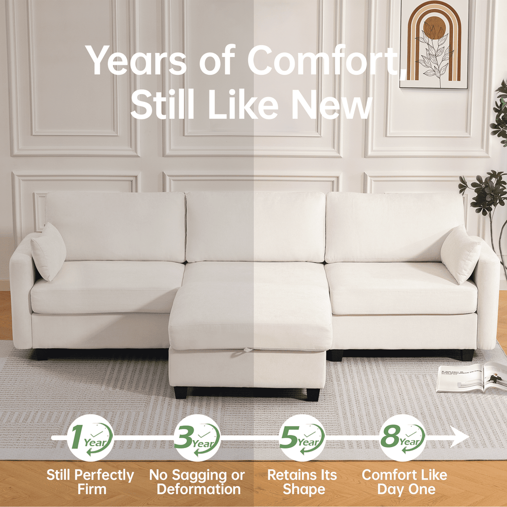 109" Modular L-Shaped Sectional Sofa, Convertible 4-Seat Sleeper Couch with Storage Ottoman, Movable Ottomans, Oversized Deep Seat for Living Room Apartment