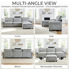 122" W L Shaped Sectional Sofa, Modern Chenille Deep Seat Cloud Couch with Movable Chaise, Plush Living Room Couches for Apartment, 3-Seater Light Gray