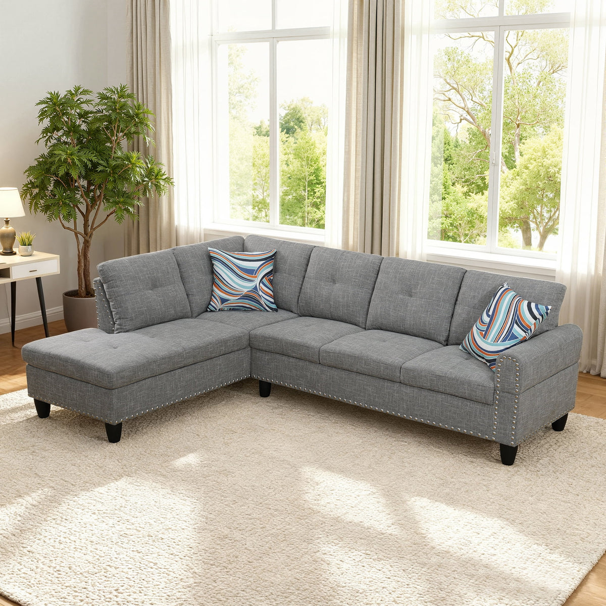 MAYEERTY 97.5" Linen Sectional Sofa, 2-Piece Modular Couch Sofa Set without Ottoman, Grey (Left)