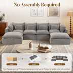 Timbernest 130" Sectional Couch, Boneless Cloud Sofa, No Assembly Required Modular U-shaped Couch for Living Room, 4 Seater, Gray