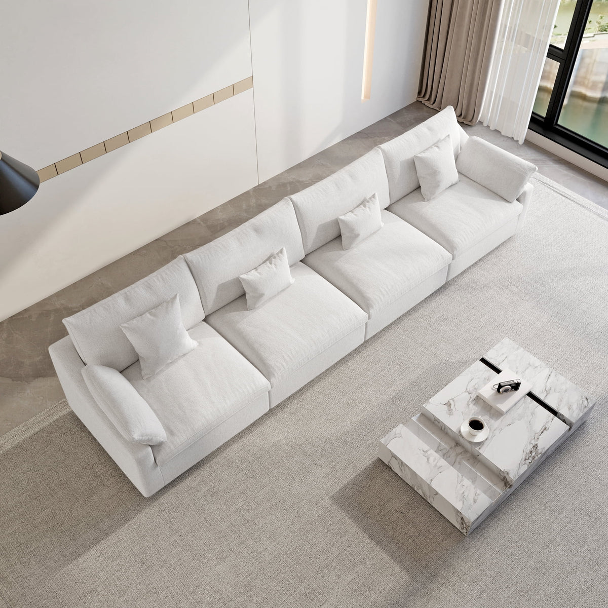 160" Cloud Couch Sectional for Living Room, Down Filled 4 Seater, Convertible Sofa Couch, White