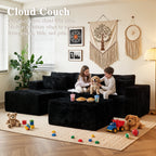  108" Boneless Couch L Shape Cloud Modular Sectional Couch with Chaise & Ottoman, Comfy Corduroy Sofa for Living Room, Apartment, Black