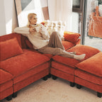 CDCASA Oversized Modular Sectional Sofa, 3-Seat U Shaped Cloud Couch with Movable Ottoman, Deep Seat Modern Sofa, 120" Sectional Couches for Living Room, Orange
