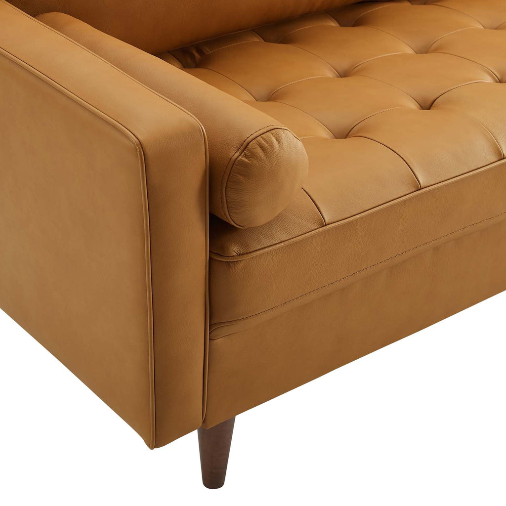 Modway Valour 73" Modern Top Grain Leather Upholstered Sofa in Tan