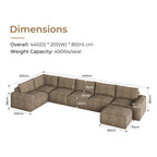 175" Oversized Boneless Couch for Living Room, Modern Modular Sectional, Convertible, U Shaped, Deep Seat, Big Comfy Sofa Set with Ottoman,Brown