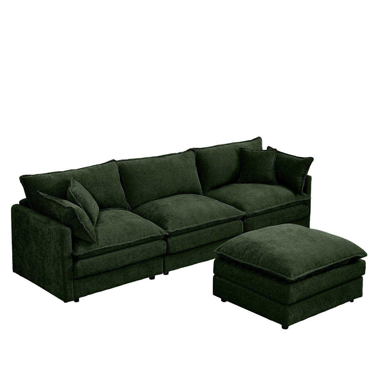 CKEASEAN 102" Chenille Modular Sectional Sofa with Ottoman, 3-Seater L-Shape Cloud Couch with Upholstered & Pillow, Comfy Cloud Sofa for Living Room, Bedroom, Apartment, Office, Easy Assembly