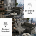 EPOWP 81" Modular Sectional Sleeper Sofa, L Shaped 5-Seater Couch with Pull Out Bed, Large Storage Chaise, USB Charging Ports & Cup Holders, Chenille Sofa Bed for Living Room, Grey