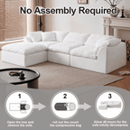Boneless Modular Sectional Cloud Couch, Compressed Sofa in a Box with Deep Seat & Oversized Chaise, L-Shaped Chenille Sofa for Living Room(White)