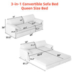  Queen Sleeper Sofa Bed, Convertible Loveseat Pull Out Sofa Couch with Pillow Arm/Side Pockets, Beige