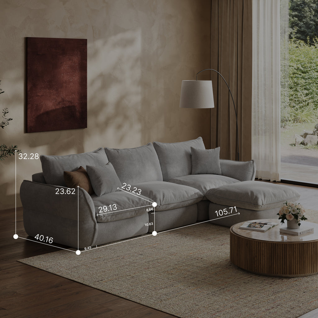 Goosea 106'' Oversized Down Blend Sofa, Cushions Filled with a Feather Blend , Modern Comfort Sofa for Living Room, Grey