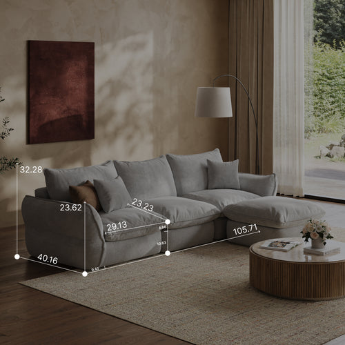 Goosea 106'' Oversized Down Blend Sofa, Cushions Filled with a Feather Blend , Modern Comfort Sofa for Living Room, Grey