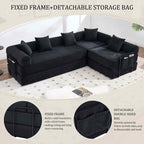 Timbernest 106" Oversized L-Shaped Cloud Couch, Convertible Sleeper Sofa, Folding Corduroy Sofa Bed for Living Room, Black