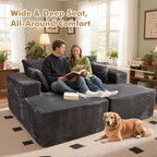 XIZZI Oversized Chaise Lounge Chair Indoor Double, Modular Sectional Sofa with Plush Corduroy, Sleeper Sofa Boneless Couch for Living Room Bedroom, No Assembly Required, Gray