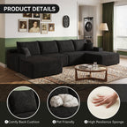 CKEASEAN 135" Corduroy Oversized U Shaped Modular Cloud Couch Sectional, Boneless Sectional Sofa with Left Facing Chaise & Ottoman, Compressed Boneless Couch for Living Room, No Assembly Required