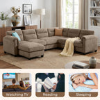  Convertible Modular Padded Sectional Sofa Couch with Foam Frame & Ottoman for Living Room - Taupe