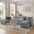 HUACANORA Contemporary Corduroy 6-Seat and Oversized U-Shaped Modular Sectional Cloud Couch with Hidden Storage Console and Cup Holders, Light Gray