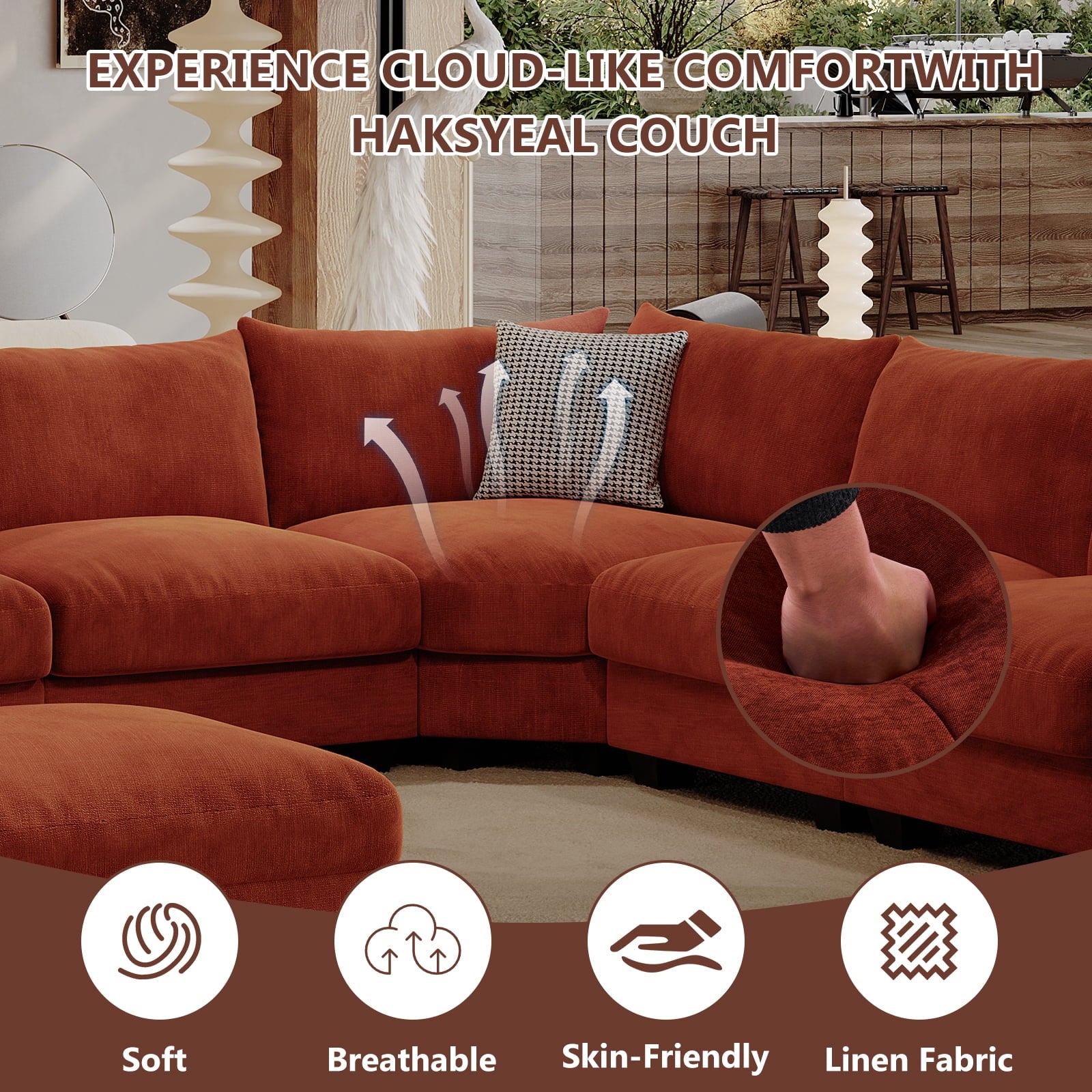ZX Design 107.1" L-Shaped Modular Sectional Sofa, 6-Seater Deep Seat Couch with Storage Ottoman, Console, USB Type-C & Cup Holders for Living Room