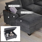 120" 7-Seater L-Shaped Sectional Couch, Modern Chenille V-Shaped Corner Sofa with Storage Ottoman & USB Ports, Modular Sofa for Living Room