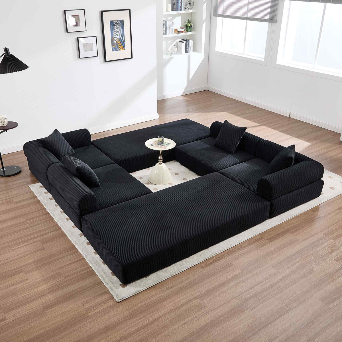 Timbernest 106" Oversized L-Shaped Cloud Couch, Convertible Sleeper Sofa, Folding Corduroy Sofa Bed for Living Room, Black