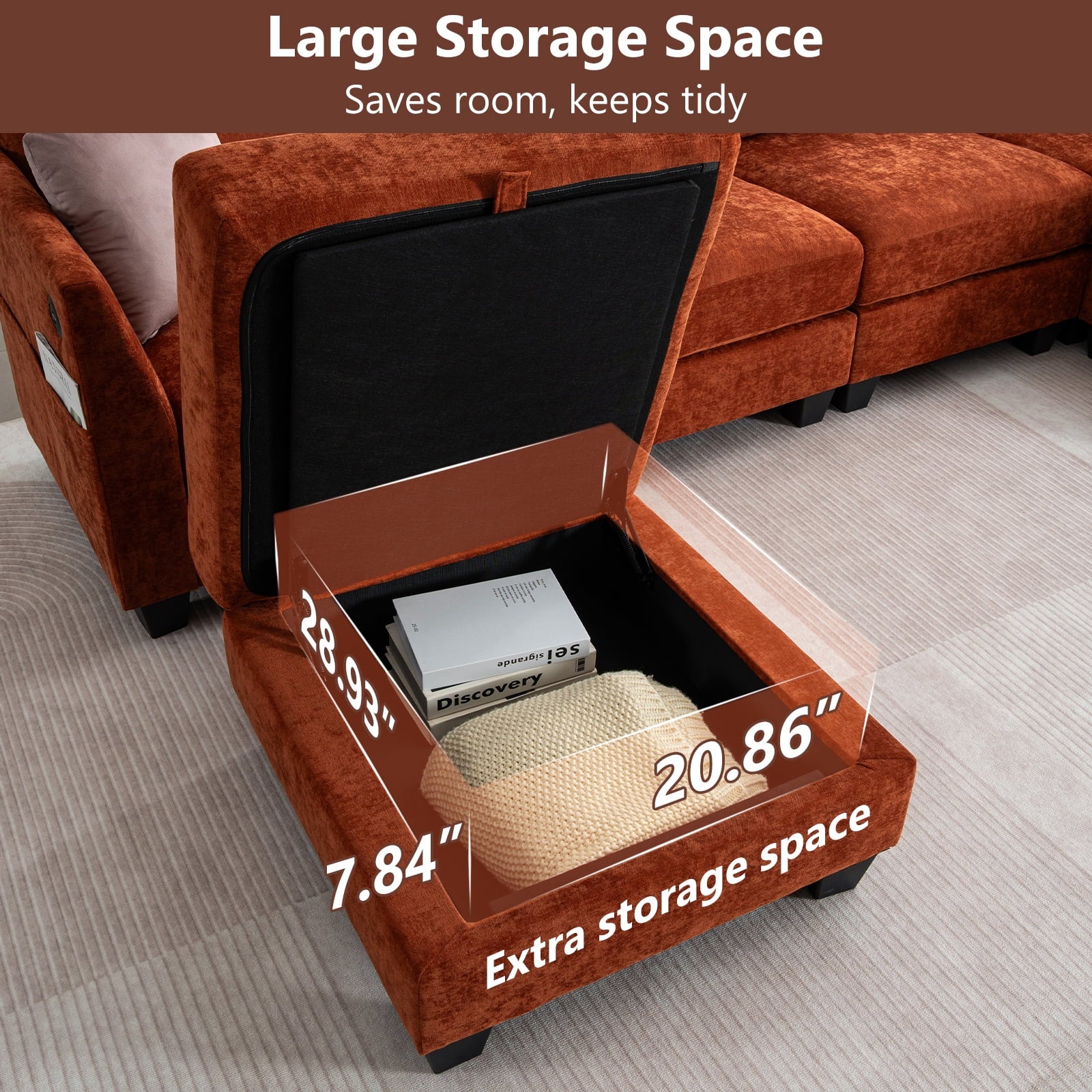 ZX Design 107.1" L-Shaped Modular Sectional Sofa, 6-Seater Deep Seat Couch with Storage Ottoman, Console, USB Type-C & Cup Holders for Living Room