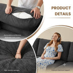  Cloud Couch Modular Sectional Sofa 6 Seat 122" L Shaped Reversible Convertible Couch, Corduroy Thick Cushion with Movable Ottomans, Washable Removable Cover for Living Room,Black