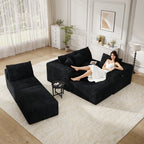 137" U-Shaped Sectional Sofa with Chaise, Modular Cloud Sectional Couch with Deep Seat for Living Room, Modern Boneless Couch with Back Cushion, Pillow, Ottoman, No Assembly Required, Corduroy Fabric