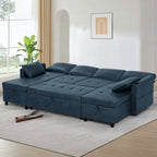 ACMEASE 108" Suede Leather Sectional Sofa w/Adjustable Backrests, Pull Out Sofa Bed w/USB Charger Port& Reversible Storage Chaise,Convertible U-Shaped Sofa with Cup Holders for Living Room,Blue