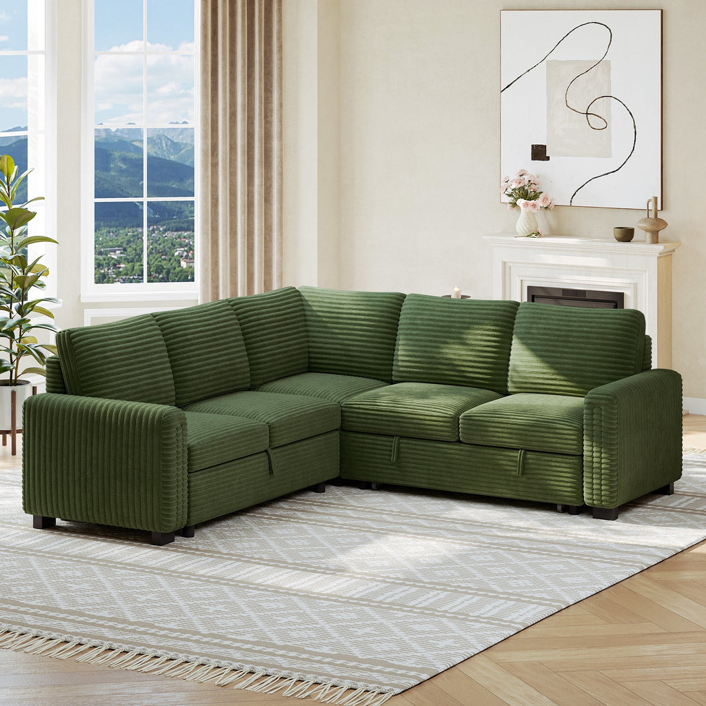  Sectional Sofa with Storage Seat L Shaped Couch with Reversible Chaise Convertible Sectional Couches for Living Room, Green